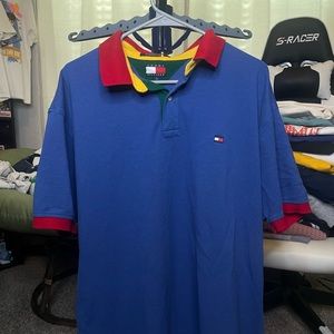 Vintage Tommy Hilfiger polo blue red yellow large button up